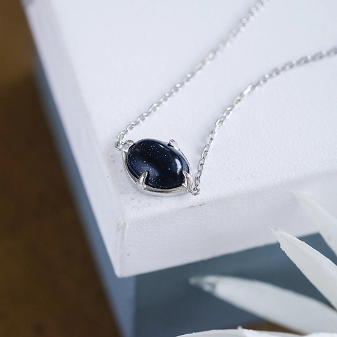 S925 Sterling Silver Blue Sandstone Bracelet Oval Gemstone Starry Sky Minimalist Adjustable Women Fashion Jewelry Gift