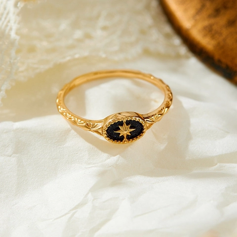 S925 Sterling Silver Ring Gold Plated Blue Sandstone Star Motif Ring Labradorite Three Stone V Shape Ring Retro Women Jewelry