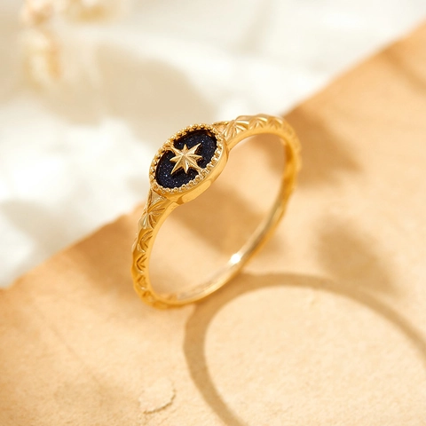 S925 Sterling Silver Ring Gold Plated Blue Sandstone Star Motif Ring Labradorite Three Stone V Shape Ring Retro Women Jewelry