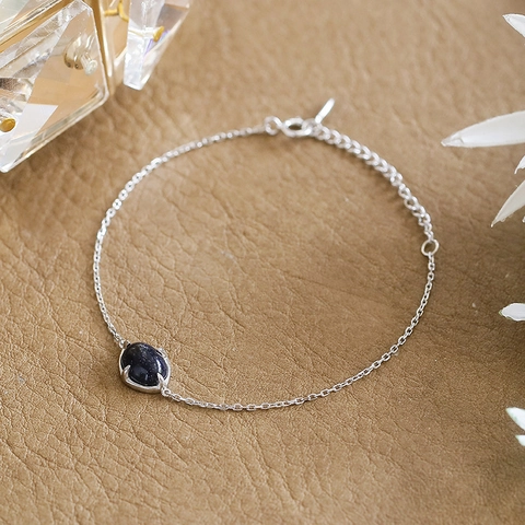 S925 Sterling Silver Blue Sandstone Bracelet Oval Gemstone Starry Sky Minimalist Adjustable Women Fashion Jewelry Gift