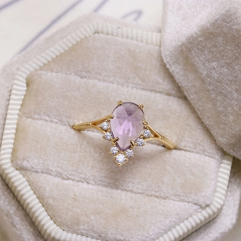 Natürlicher Brasilianischer Amethyst 925 Sterlingsilber Ring Birnenform Lila Edelstein 14K Vergoldeter Luxus Ring Damen Schmuck