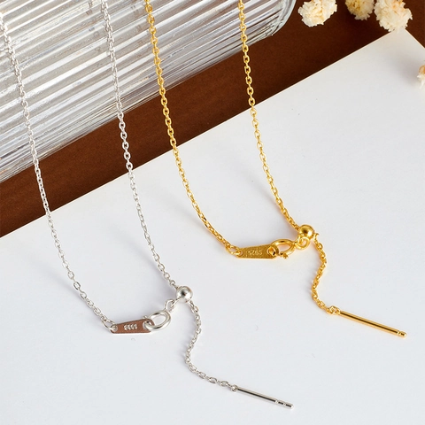 S925 Sterlingsilber Verstellbare Nadelkette Halskette Gold Silber Plattiert Basis Dünne Kreuzkette Schmuck Für Damen