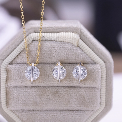 925 Sterling Silber Moissanit Diamant Halskette Ohrringe Set 14K Vergoldet Geometrischer Einfacher Schmuck Für Damen Geschenk