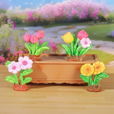 Mini Plante de Simulation en Résine Fleur Ornement Micro Paysage Tournesol Tulipe Sakura Bureau Voiture Décoration Miniature
