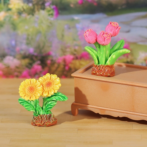 Mini Plante de Simulation en Résine Fleur Ornement Micro Paysage Tournesol Tulipe Sakura Bureau Voiture Décoration Miniature