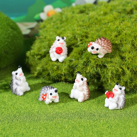 Miniatur Igel Figur Set Kunstharz Tier Statue Mit Apfel Pilz Dekor Für Feengarten Mikrolandschaft Dekoration