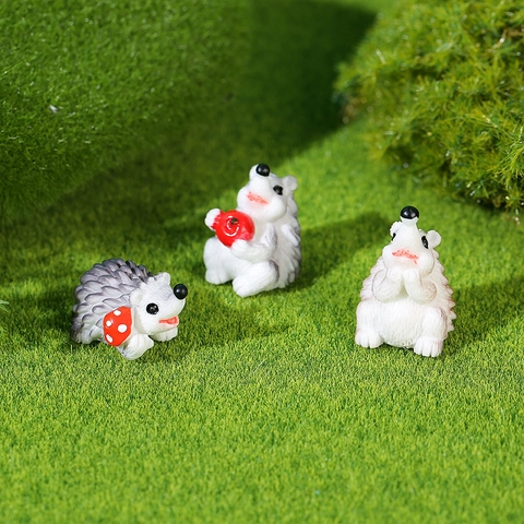 Miniatur Igel Figur Set Kunstharz Tier Statue Mit Apfel Pilz Dekor Für Feengarten Mikrolandschaft Dekoration