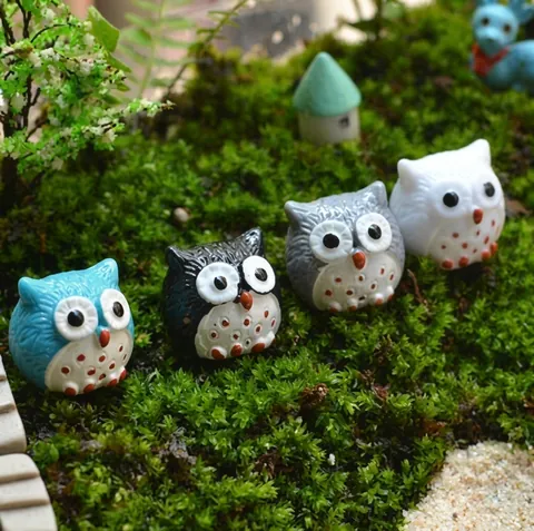 Miniature Owl Resin Figurine Garden Ornament For Terrarium Moss Landscape DIY Dollhouse Accessories Home Decor Desk Decoration