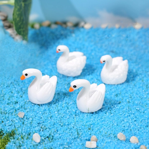 Miniature Resin Swan Couple Figurine White Small Animal Ornaments For Micro Landscape Succulent Plants Garden Home Decor