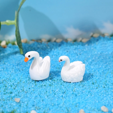 Miniature Resin Swan Couple Figurine White Small Animal Ornaments For Micro Landscape Succulent Plants Garden Home Decor