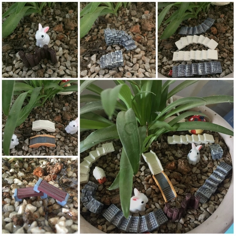 Miniature in Resina Ponte di Pietra Scale Recinzione Sgabello Micro Paesaggio Accessori per Giardino delle Fate Decorazione Bonsai DIY