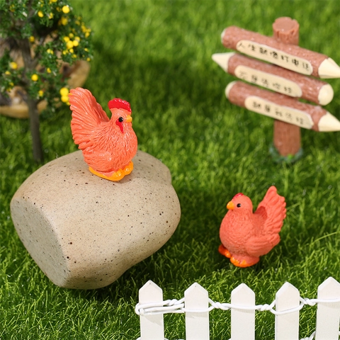 Miniatur Kunstharz Hahn Henne Figuren Für Mikrolandschaft Garten Sukkulenten Deko Realistische Tierstatue Home Desktop Ornament