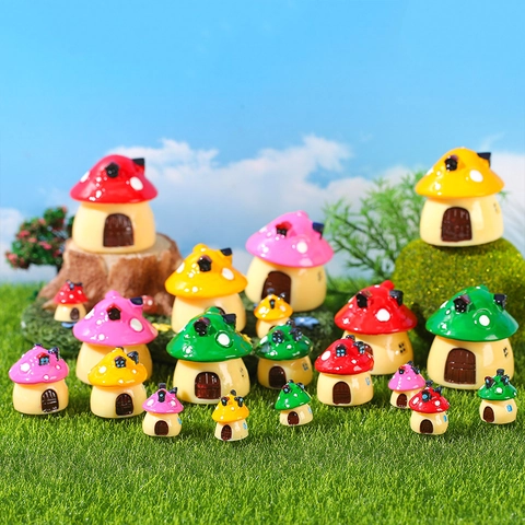 Miniature Mushroom House Resin Ornament Fairy Tale Micro Landscape Decoration For Garden Pot Desk Home Decor