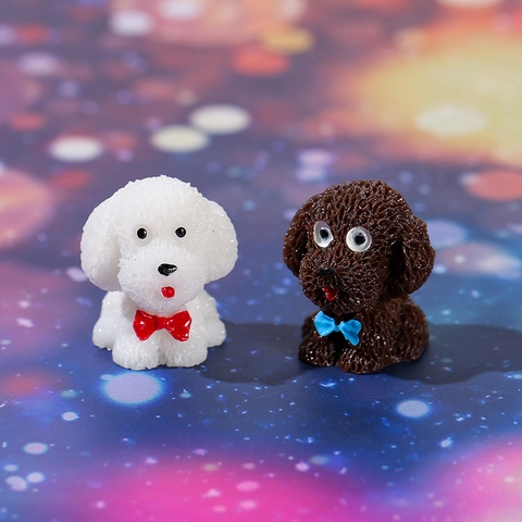 Miniature Poodle Resin Figurines Dog Ornaments With Bowknot For Moss Micro Landscape DIY Home Decoration