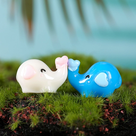 Figura de Elefante de Resina en Miniatura Adorno de Elefante de Dibujos Animados Con Trompa de Corazón Para Micro Paisaje Suculentas Decoración de Escritorio DIY