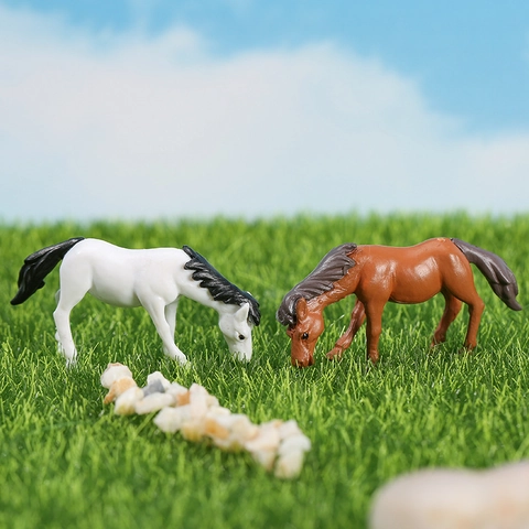 Figura de Caballo en Miniatura Simulación Estatua de Animal PVC Resina Micro Paisaje Adorno Para Casa Escritorio Suculenta Decoración Pequeño Pony Modelo Escultura