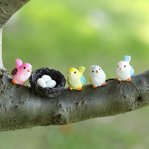 Miniature Bird Ornaments Resin Artificial Small Birds Bird Nest For Micro Landscape Fairy Garden Succulent Plants Decoration