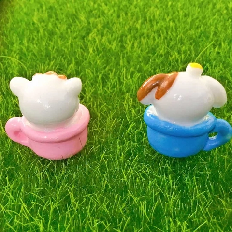 Cute Resin Cartoon Teacup Cat And Dog Figurines Desktop Ornament For Home Office Decor Micro Landscape Miniature Animals
