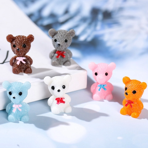 Cartoon Miniature Bear Figurine With Bowknot Resin Craft For Micro Landscape DIY Potted Plant Decor Desktop Ornament