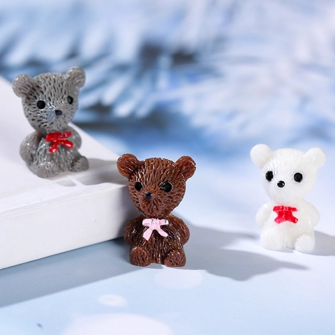 Cartoon Miniature Bear Figurine With Bowknot Resin Craft For Micro Landscape DIY Potted Plant Decor Desktop Ornament