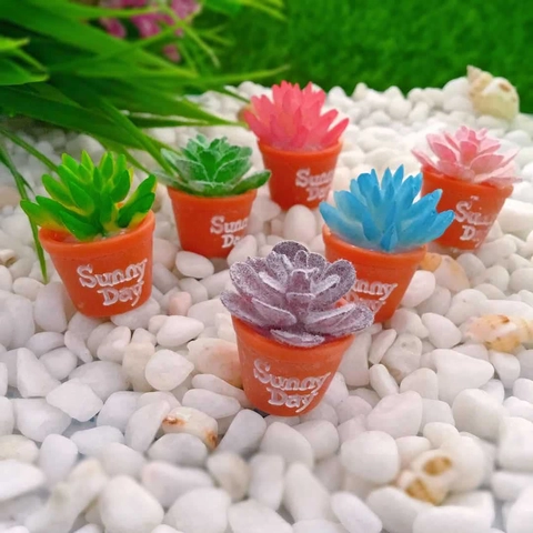 Miniature Artificial Succulent Potted Plant Resin Micro Landscape Ornament For Dollhouse Decoration Desktop Desktop Craft