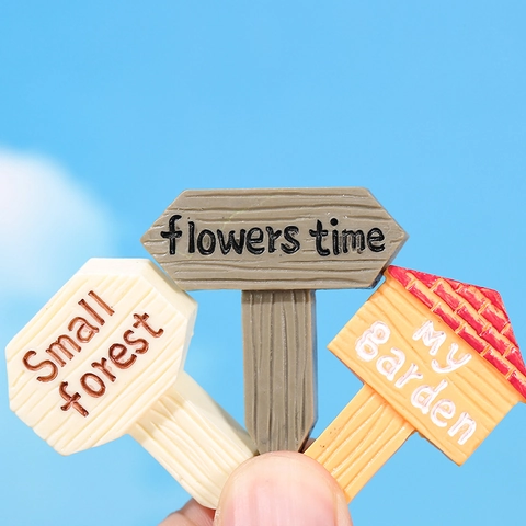 Miniature Garden Sign Post Resin Wood Grain Texture Fairy Garden Accessories Succulent Potted Plants Micro Landscape DIY Decor Flower Pot Ornament