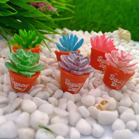 Miniature Artificial Succulent Potted Plant Resin Micro Landscape Ornament For Dollhouse Decoration Desktop Desktop Craft