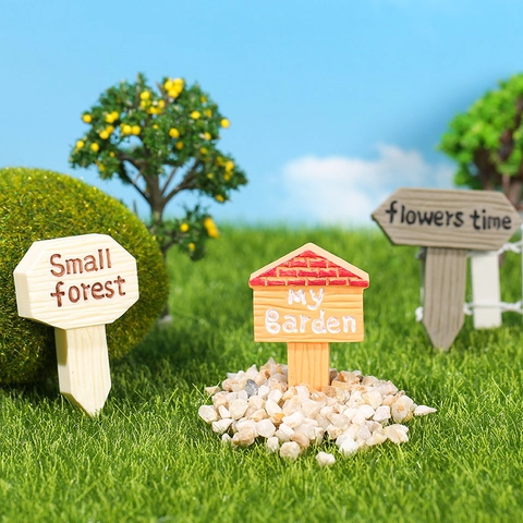 Miniature Garden Sign Post Resin Wood Grain Texture Fairy Garden Accessories Succulent Potted Plants Micro Landscape DIY Decor Flower Pot Ornament