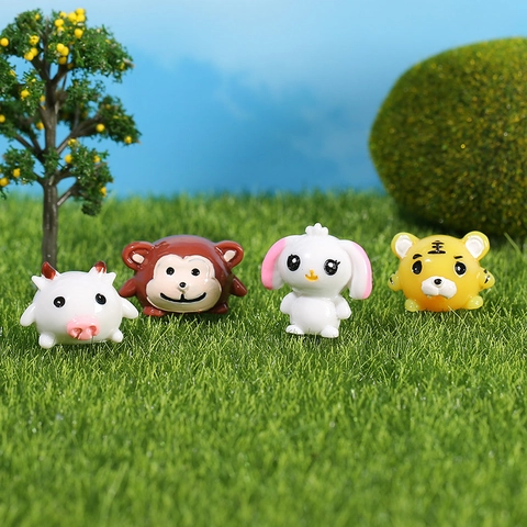 Mini Harz Cartoon Tierfiguren Tiger Affe Schwein Hase Für Mikro Landschaft Desktop Dekoration Kleine Tisch Ornamente