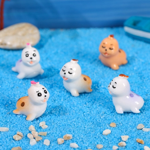 Mignonne Figurine d'Otarie en Résine de Dessin Animé Micro Paysage Décoration d'Aquarium Statue d'Animal Miniature Décoration