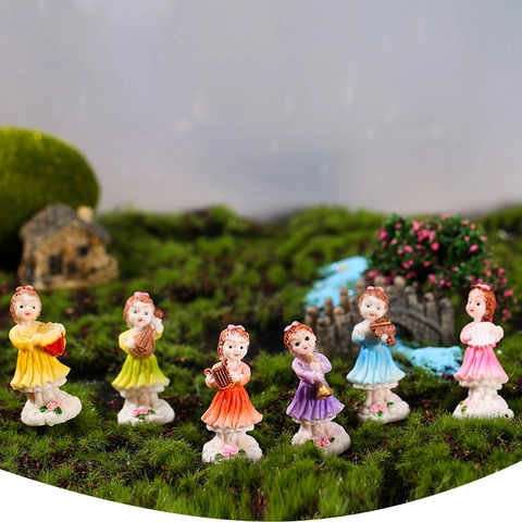 Resin Musical Instrument Flower Fairy Figurines For Fairy Garden Micro Landscape Decor Desktop Ornament Hand Painted