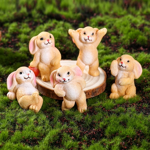 Süße Harz Miniatur Hasen Figuren Wald Stil Mikrolandschaft Feengarten Ornamente Für Zuhause Büro Schreibtisch Dekoration Geschenk