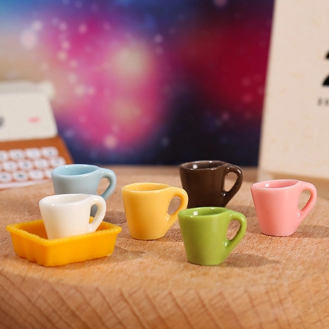 Miniatur Harz Puppenhaus Tassen Und Tablett Simulation Kleine Kaffeetasse Modelle Für Feengarten Mikro Landschaft DIY Ornament Dekor