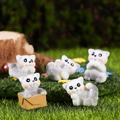 Süße Miniatur Katzenfiguren Harz Mikrolandschaft Ornamente Für Sukkulenten Garten Schreibtisch DIY Dekoration Weißes Kätzchen Kleine Statue