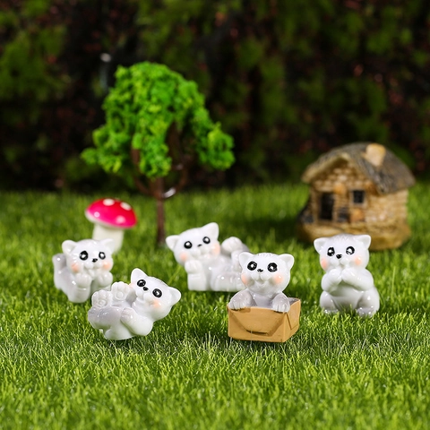 Süße Miniatur Katzenfiguren Harz Mikrolandschaft Ornamente Für Sukkulenten Garten Schreibtisch DIY Dekoration Weißes Kätzchen Kleine Statue