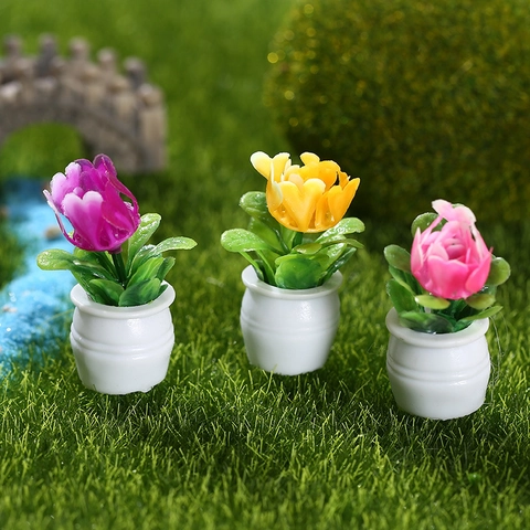 Miniatuur Poppenhuis Potplant Bloem Model Hars Tulp Ornament Voor Micro Landschap Thuis Bureau Decoratie