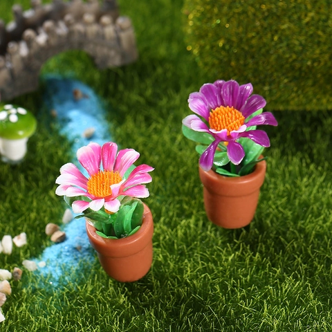 Miniature Artificial Daisy Potted Plants Resin Tiny Flowers Dollhouse Garden Decor Accessories Microlandscape Ornament