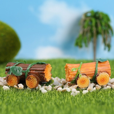 Miniature Resin Wood Log Car Ornament Micro Landscape Decoration Green Vine Leaves For Fairy Garden Pot Plants Desk Decor