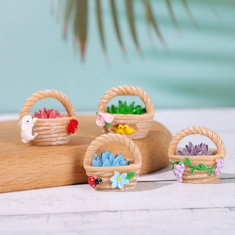 Mini Harz Blumenkorb Miniatur Sukkulente Pflanze Mikro Landschaft Ornament Für DIY Feengarten Schreibtisch Haus Deko