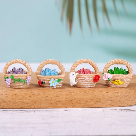 Mini Harz Blumenkorb Miniatur Sukkulente Pflanze Mikro Landschaft Ornament Für DIY Feengarten Schreibtisch Haus Deko