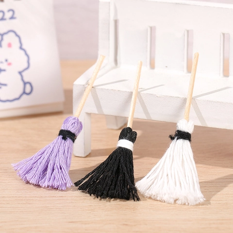 Miniature Broom And Bucket Resin Wood Accessories For Dollhouse Micro Landscape DIY Craft Decoration Tiny Cleaning Tools