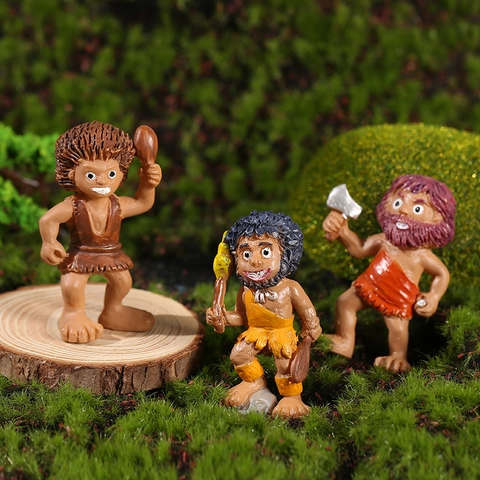 Uomo Primitivo in Resina Statuetta Micro Paesaggio Decorazione Cavernicolo Statua Miniatura Giardino Scultura Ornamento Casa