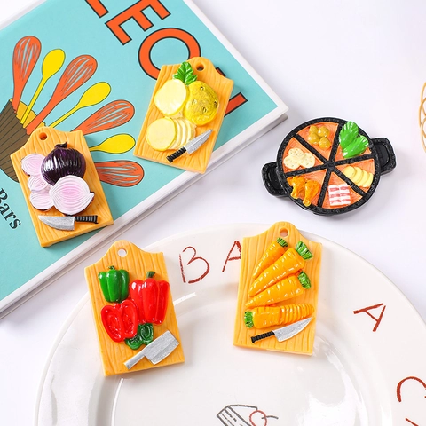 Realistic Miniature Food Fridge Magnets Resin Vegetable Chopping Board Hot Pot Models Creative Home Kitchen Decor