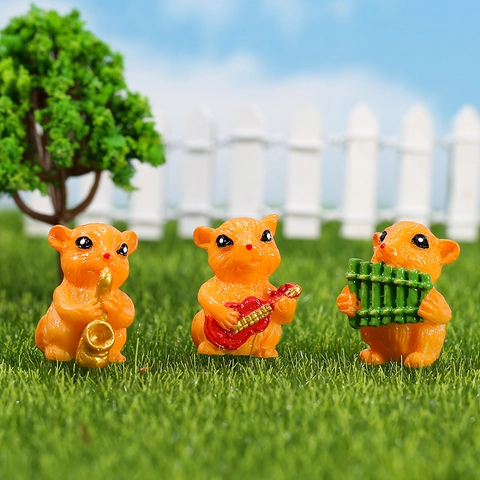 Resin Hamster Figurine Band Holding Musical Instruments For Micro Landscape Fairy Garden Succulent Potted Plant Home Desktop Decor