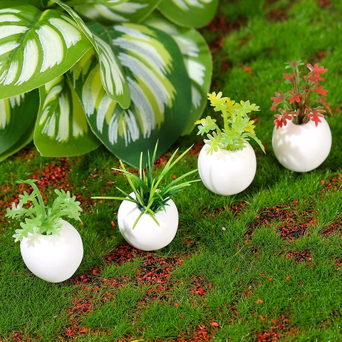 Plantes Succulentes Artificielles Miniatures en Pot Résine Blanche Forme Coquille d'Oeuf Décoration Bureau Maison Accessoires