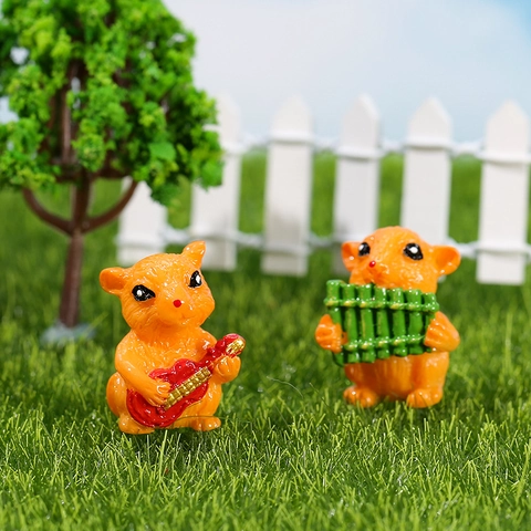 Resin Hamster Figurine Band Holding Musical Instruments For Micro Landscape Fairy Garden Succulent Potted Plant Home Desktop Decor