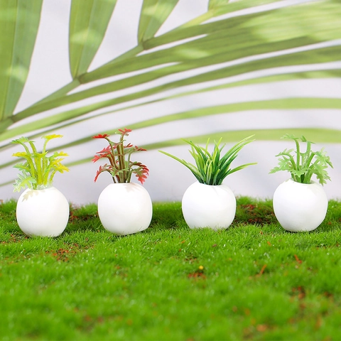 Plantes Succulentes Artificielles Miniatures en Pot Résine Blanche Forme Coquille d'Oeuf Décoration Bureau Maison Accessoires