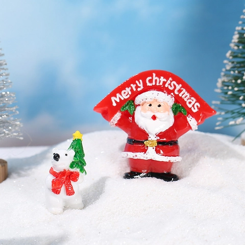 Christmas Miniature Resin Ornaments Santa Claus Polar Bear Penguin Figurines Snow Scene Micro Landscape Home Decor Gifts