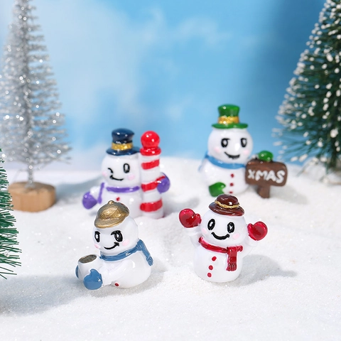 Figuras de Resina de Muñeco de Nieve de Navidad en Miniatura Adornos de Micro Paisaje Dibujos Animados Decoración de Escritorio de Invierno Regalo