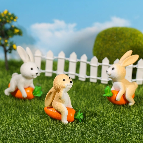 Miniature Rabbit Carrot Resin Figurine Micro Landscape Ornament For Fairy Garden Potted Plant Home Desktop Office Decor